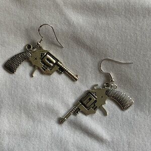 Revolver pistol hand gun earrings sterling silver hooks Artisan